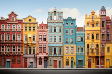 Fototapeta premium Colored facade of a residential building