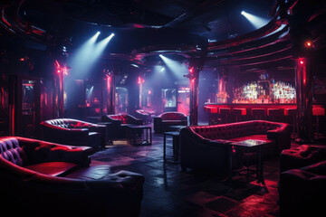 Relaxation area and bar counter in the night club