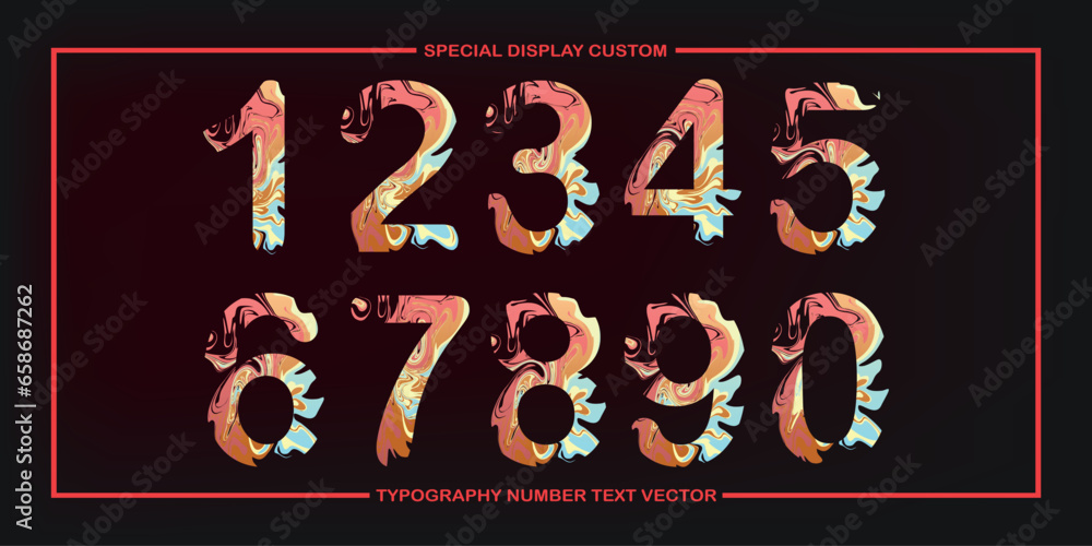Poster assorted digital custom vector numbers. minimum. color gradation. dark. banner network. 3d effect. d