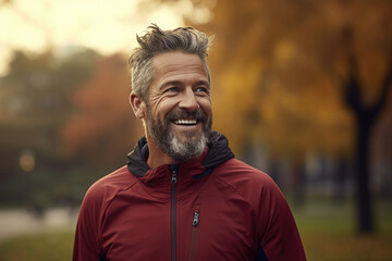 senior man in fitness wear running, jogging in a park
