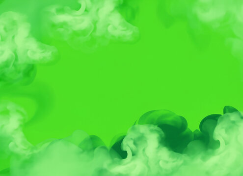 Gr&uuml;ner Hintergrund mit Wolkengebilde, Rauchschwaden steigen auf, als Hintergrund f&uuml;r Design..., mit KI erstellt