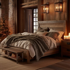  Cozy rustic bed with candle lights
