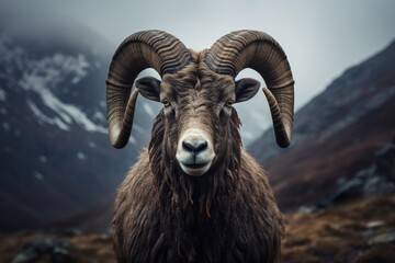 male bighorn sheep ram in the mountains - obrazy, fototapety, plakaty