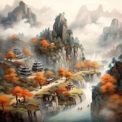 Chinese landscape illustration painting