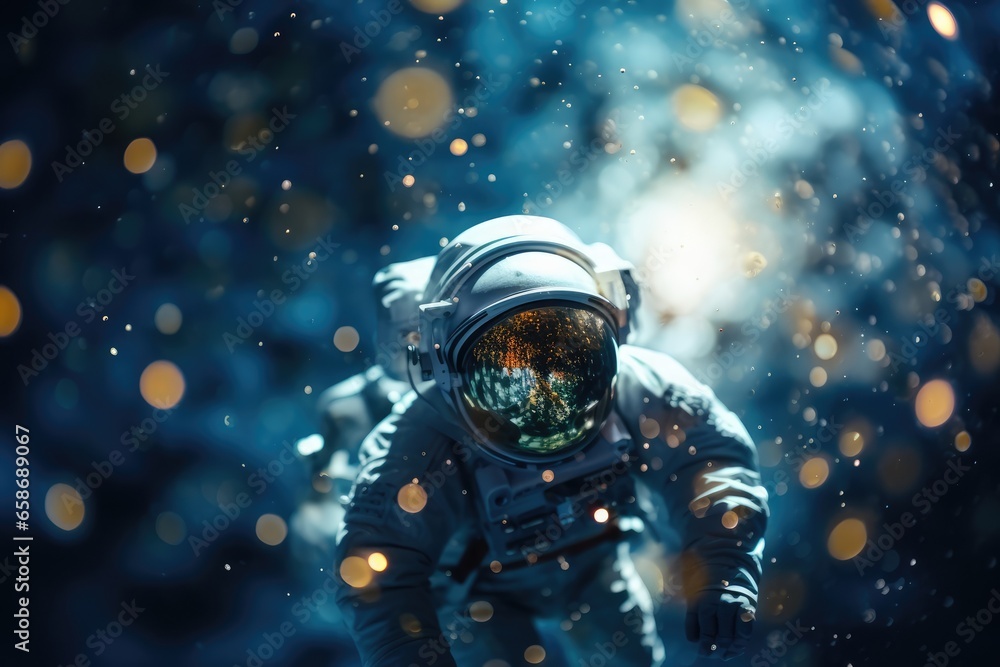 Wall mural lone astronaut floating against the backdrop of an starry galaxy - deep space exploration - ai gener
