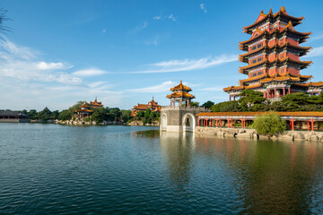 Chinese Garden Landscape, Palace on Lake