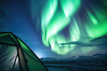 Camping under the Northern Lights with a tent - Nature's Theater - AI Generated