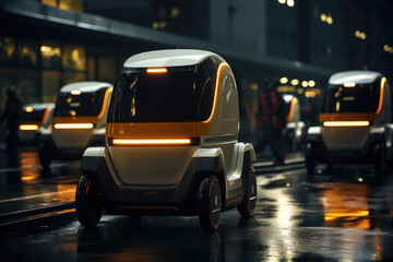Fototapeta na wymiar Futuristic delivery system with autonomous robots - Next-gen Service - AI Generated