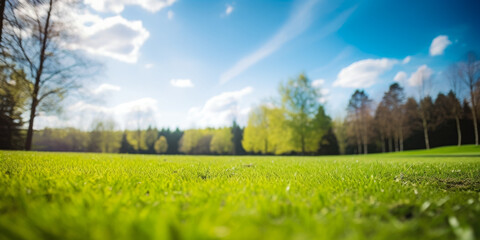 Fototapeta premium Forest Glade With Trees On The Horizon On A Blue Sky Background Created Using Artificial Intelligence