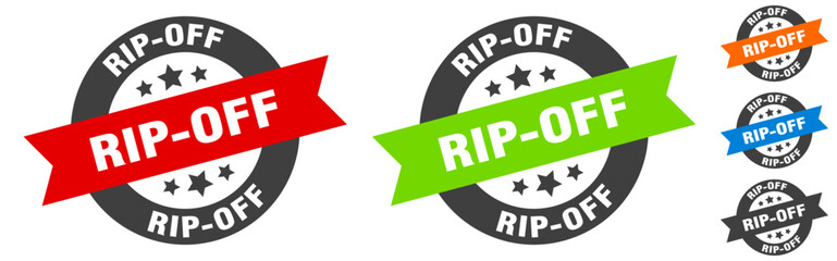 rip-off stamp. rip-off round ribbon sticker. tag