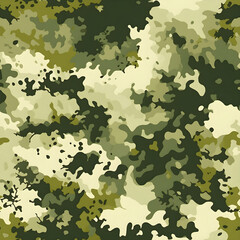 Fototapeta premium Seamless rough textured military, hunting, paintball camouflage pattern in a light forest sage green khaki palette. Tileable abstract contemporary classic camo fashion textile surface. Generative AI