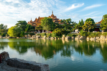 Chinese Garden Landscape, Palace on Lake