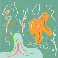 Colorful pattern memphis style. Creative doodle art header with different shapes and textures.