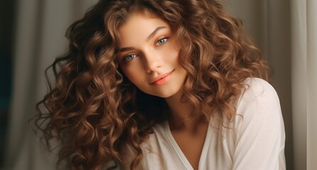 Fototapeta premium A woman with curly hair in close-up