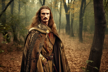 Naklejka premium Germanic chieftain inside a German forest (generative AI)