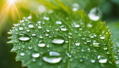 Morning Dew on Vibrant Green Leaf