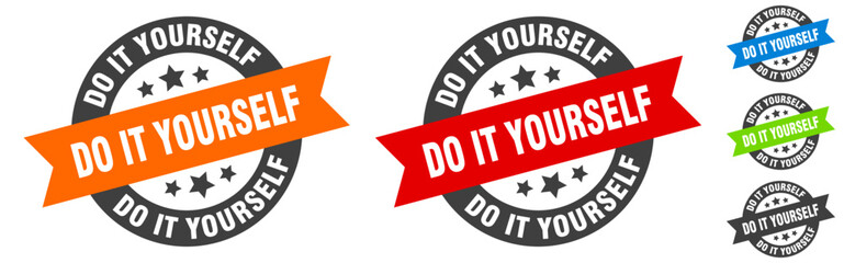 do it yourself stamp. do it yourself round ribbon sticker. tag