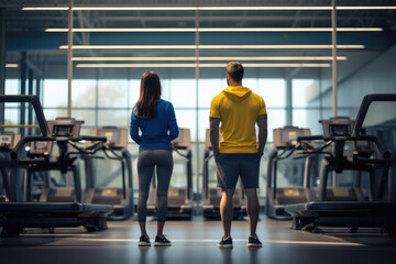 Fototapeta na wymiar A couple exercising together in a gym