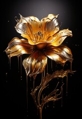 A beautiful golden flower covered in sparkling water droplets