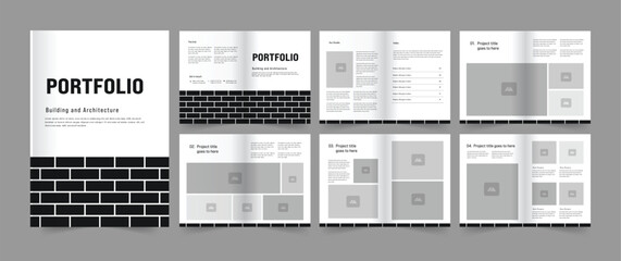 architecture portfolio, brick background architecture portfolio, a4 architecture portfolio layout concept design.