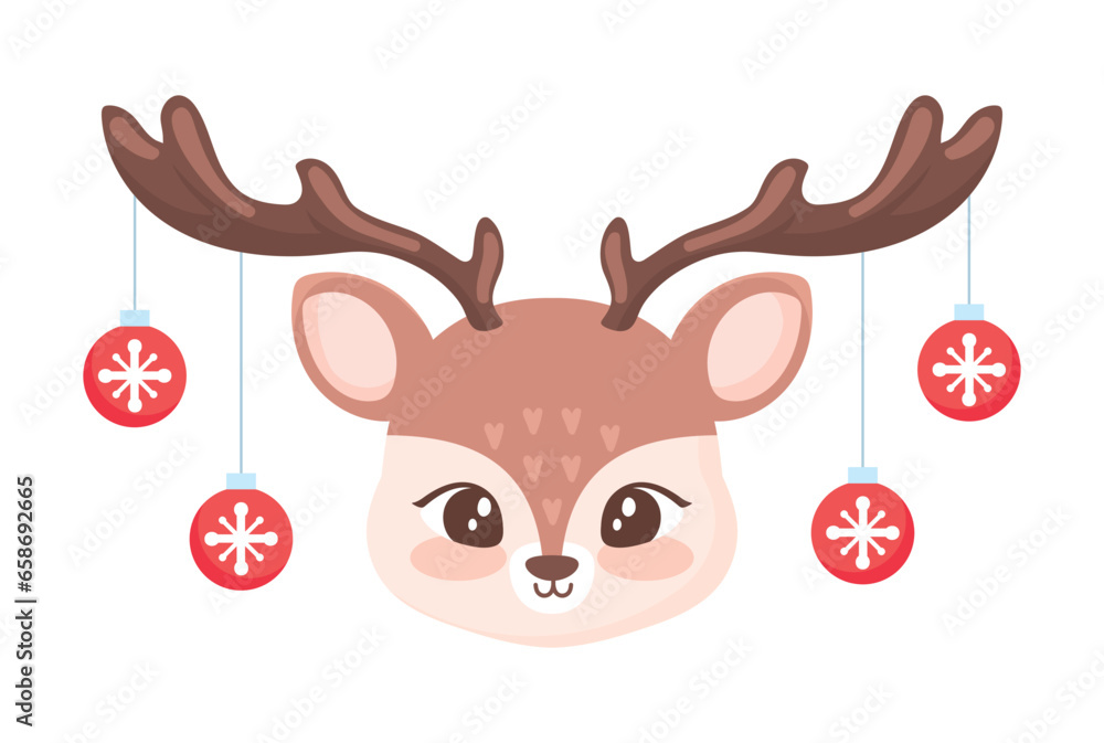 Sticker christmas deer with balls