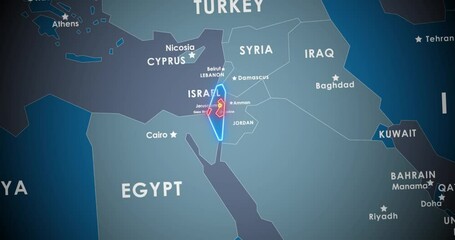 Animation of border Israel, Palestine and Gaza Strip... on map.