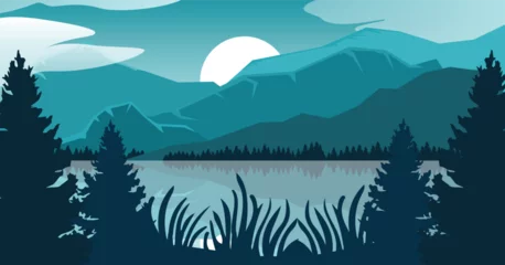 Photo sur Plexiglas Corail vert landscape with mountains and lake