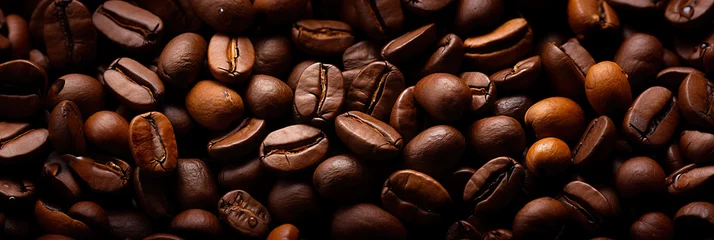 Fotobehang Fresh coffee beans banner. Coffee beans background. Close-up food photography © BHM