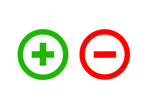 green plus and red minus symbols on a white background