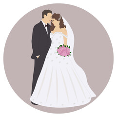 Bride and groom on wedding day. The drawing can be used to design a wedding invitation.	