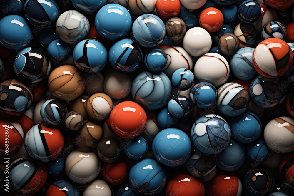 Poster A pile of colorful balls. Perfect for adding a playful touch to your designs or representing a fun and lively atmosphere.