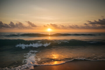 Fototapeta na wymiar Beautiful sunset view from beach, AI Generated.