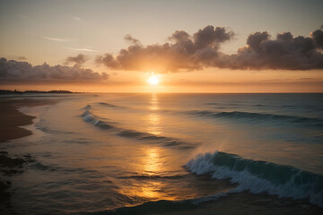 Fototapeta na wymiar Beautiful sunset view from beach, AI Generated.