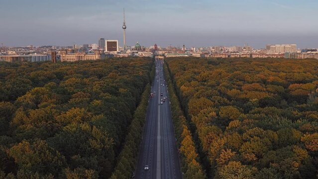 Aerial view of Berlin Skyline with all main landmarks, Tiergarten Park and German Parliament - Berlin, Germany