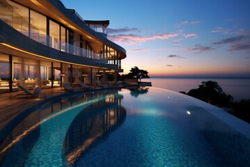 Fototapeta na wymiar Exclusive residence featuring a seaside pool for utter indulgence. Generative AI