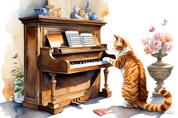 a cat interested in piano.
Generative AI