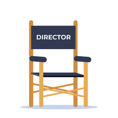 Wooden folding chair with Director label for cinema or theatre usage. Cinema director chair. Vector illustration.