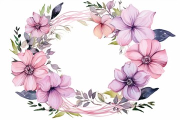 Elegant wreath with beautiful watercolor flowers, perfect for special occasions and heartfelt messages. Generative AI