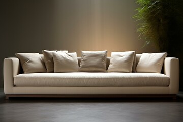 Contemporary couch with inviting design and neutral tones. Generative AI