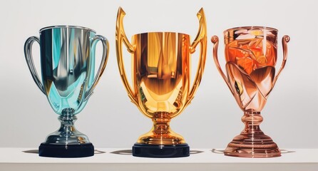 Winners' cups stand in a row