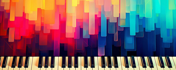 Banner, Vibrant Symphony, Abstract Colorful Piano Keyboard as Wallpaper Background