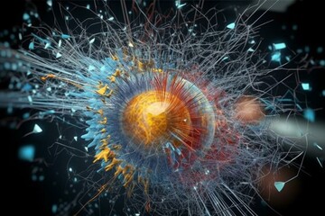 Scientific illustration of particle collision. Generative AI