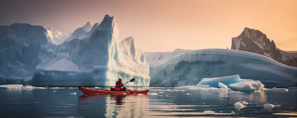 Gordijnen Winter kayaking in ice antartica. Frozen sea and glaciers around. © Michal
