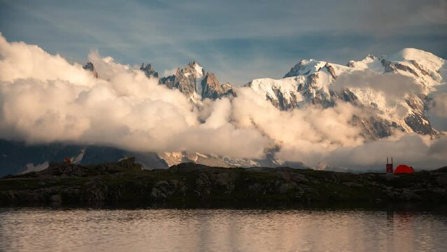 View over the French Alps around Mont Blanc above Chamonix Time-Lapse