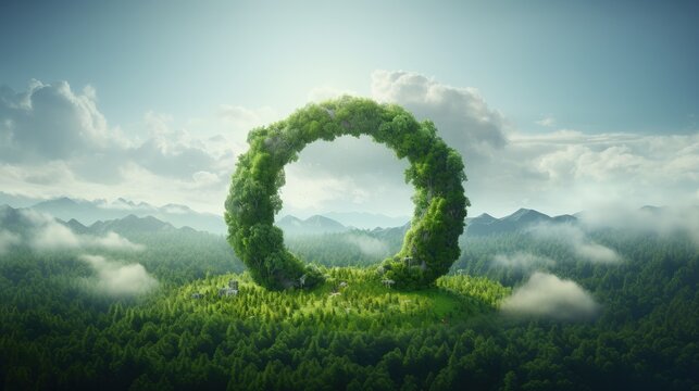 Eternal and infinite circular economy icon resembling a lush forest 3D rendering