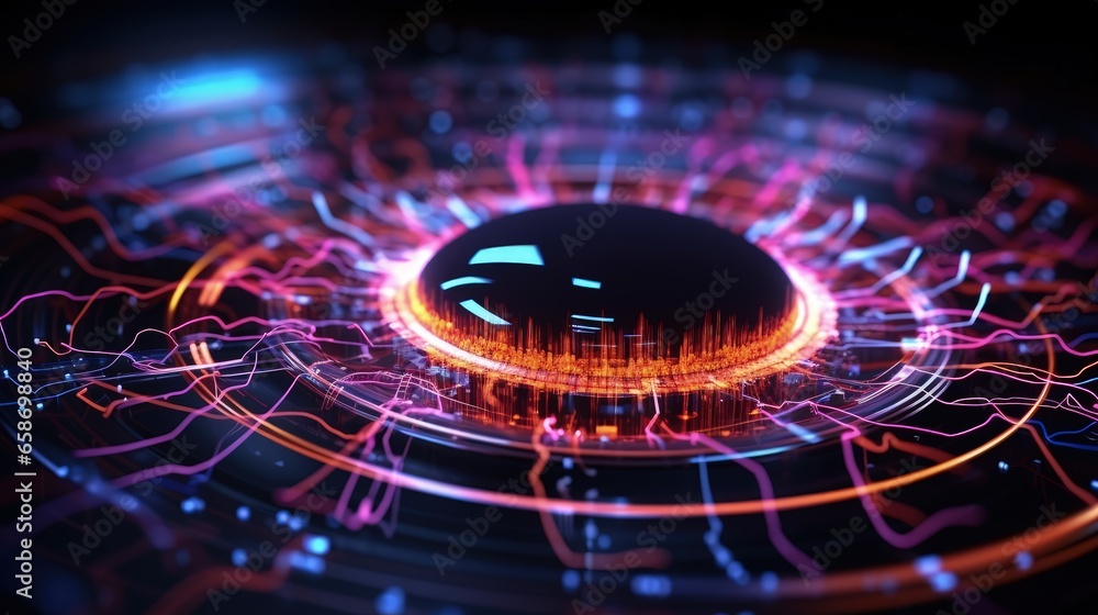 Aufkleber High tech innovation revolves around big data and AI neural networks with emotional music and vibrant strings