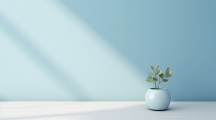 This image presents an empty, superflat light blue background tailored for product presentations. The subtle shadow on the wall adds depth and sophistication to the overall aesthetic.