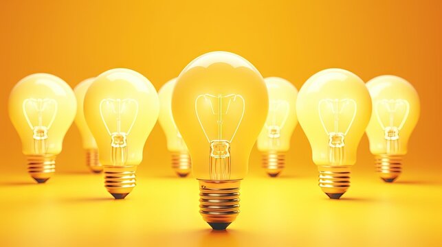 Creativeness and entrepreneurial leadership revolving around brainstorming innovative concepts and the yellow background with light bulb symbolism