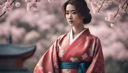 Fototapeta premium Japanese kemo dress wear by girl ai generates with background 