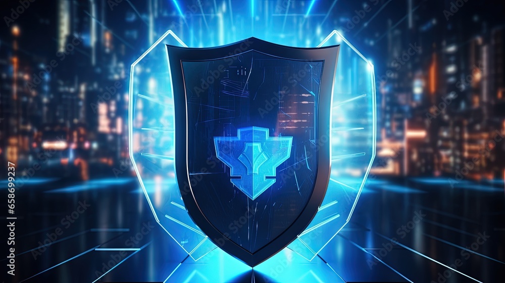Leinwandbilder digital shield rendered on abstract technology background for protection and security